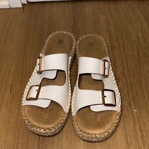 White Mountain Tan and White Sandals with Buckle Closure
